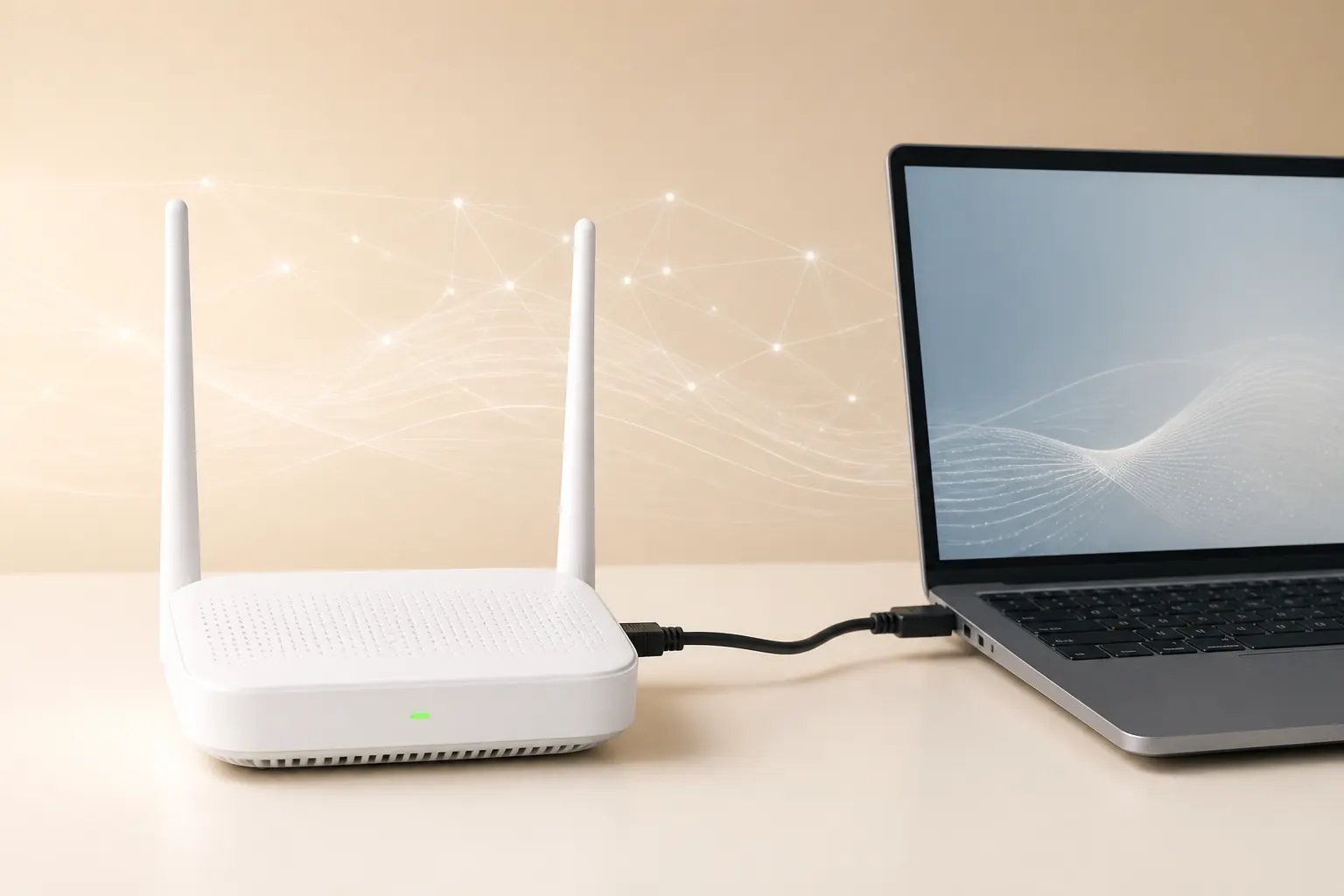 Ilustración conceptual de una actualización de router por cable con alimentación estable